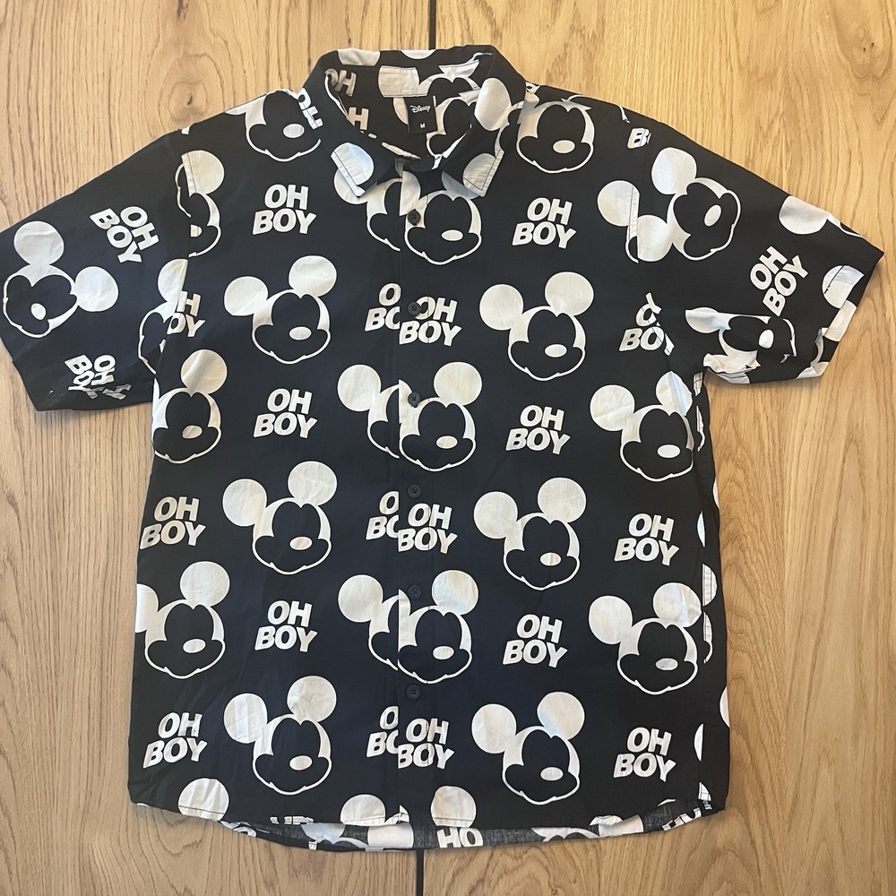 Men's Disney Neff Mickey Mouse OH BOY Short Sleeve Button Up Shirt Medium Whimsy